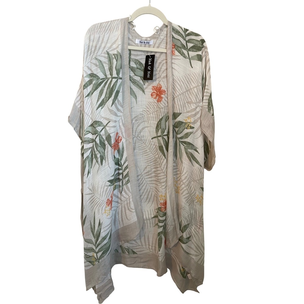 Yak & Yeti Tropical Floral Palm Leaf Kimono Woven One Size NEW